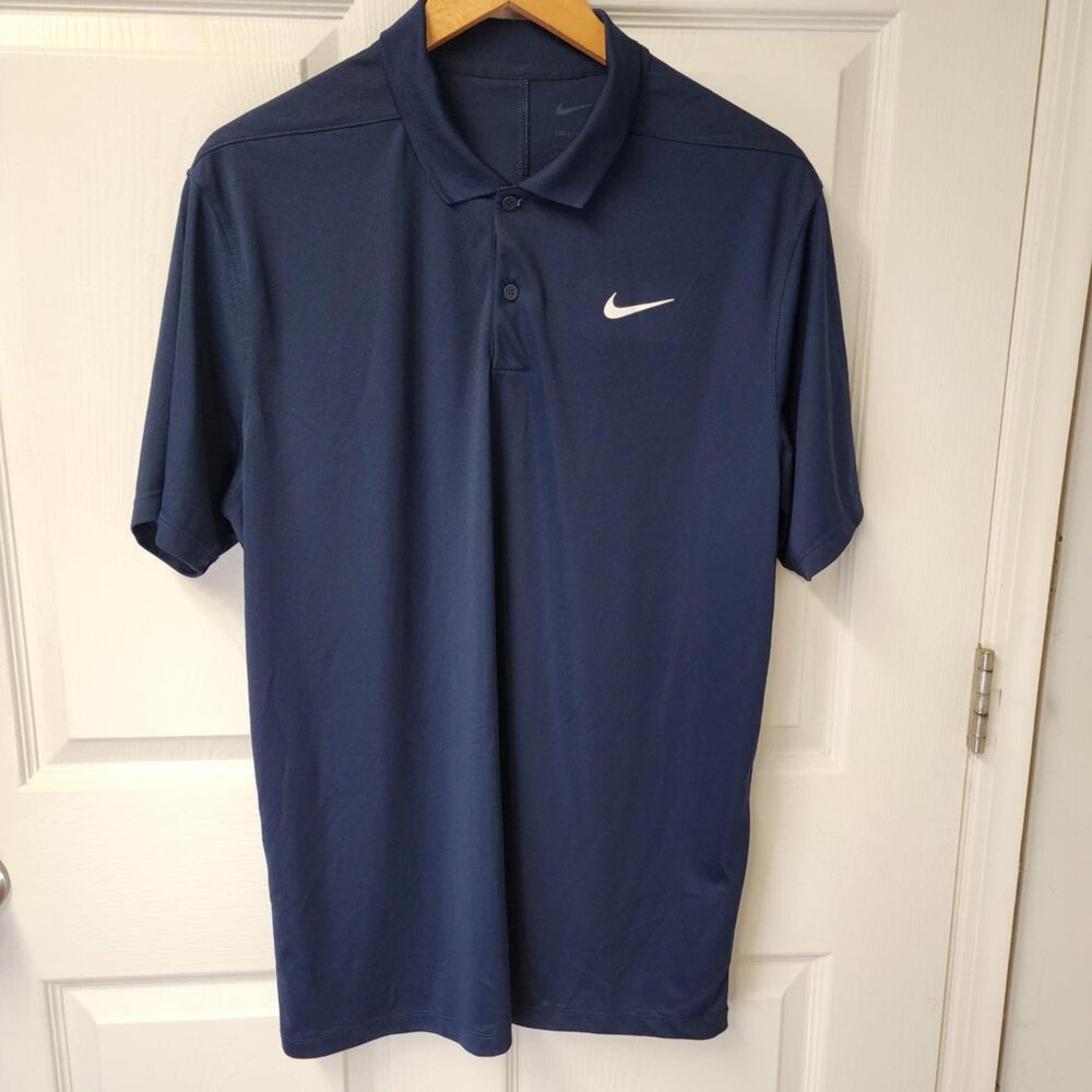 Nike logo Dri-fit navy/obsidian blue performance golf tennis polo men large
